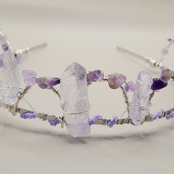 Violet - Amethyst and Lilac Beaded Silver Headband