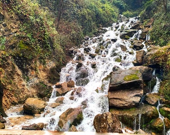 High-Resolution Photo of a Mountain, Forest, and Waterfall, JPG, home decor, photography, Digital Download