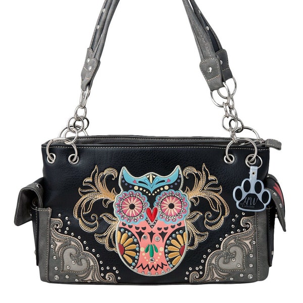 Owl Handbag Western Colorful Art Purse Conceal Carry Women Shoulder Bag Hearts