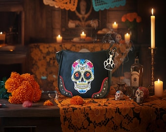 Sugar Skull Purse Calavera Crossbody Bag Vegan Leather Day of the Dead Gothic Handbag Women Gift