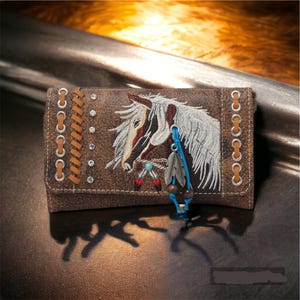 Cartera de caballo para mujer, estilo western, tipo bandolera, estilo ecuestre, con tres pliegues, con borlas y plumas de vaquera