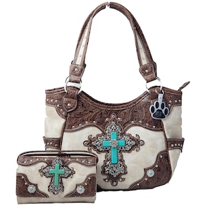 Cartera de estilo occidental para mujer, conjunto de cartera, bolso de mano, regalo religioso, bolso de hombro, bolso cruzado turquesa