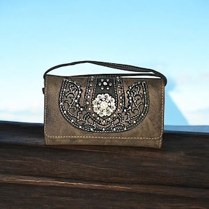 Cartera estilo western para mujer, bandolera vaquera, bolso de mano triple, monedero pequeño, estilo country con brillo