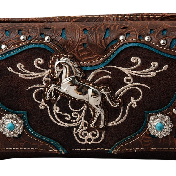 Horse Wallet Women Western Wristlet Crossbody Equestrian Trifold Clutch Cowgirl Tooling Embroidery