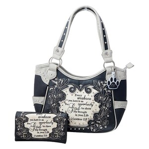 Bolso de mano con versículo bíblico, estilo occidental, para mujer, bolso grande, cartera religiosa