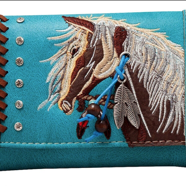 Horse Wallet Women Western Wristlet Crossbody Equestrian Trifold Clutch Cowgirl Feather Tassel