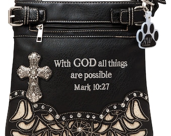 Bible Verse Purse Gifts Western Style Crossbody Bags for Women Handbag Religious Rhinestone Cross Shoulder Bag Scripture