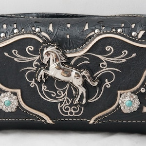 Cartera de caballo, regalo para mujer, cartera cruzada estilo western, cartera de mano triple ecuestre, vaquera, bordada