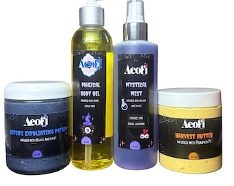 Halloween Bodycare Set: Pumpkin Pie Butter, Black Amethyst Scrub & Mist
