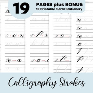 Basic calligraphy strokes worksheet, Calligraphy Handwriting Practice, Calligraphy hand lettering guide, Printable Digital Download PDF