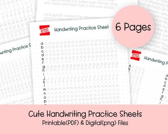 6 feuilles d'exercices d'écriture manuscrite, feuille d'exercices sur les polices d'écriture manuscrite mignonnes, feuille d'exercices imprimables, feuille d'exercices pratiques pour l'écriture de l'alphabet sur iPad