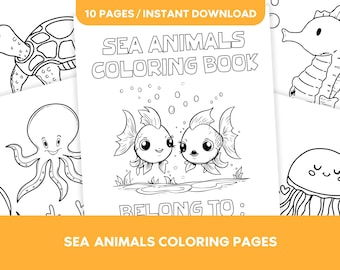 Summer Sea Animal Printable coloring pages for kids, preschoolers, Coloring Book Coloring Page, Kindergarten toddler summer worksheet