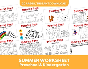 Sommer-Arbeitsblätter, Vorschul-Arbeitsblätter, Kindergarten-Arbeitsblätter, Sommer-Arbeitsblätter, Homeschool-Arbeitsblätter, Vorschul-Sommer-Färbung