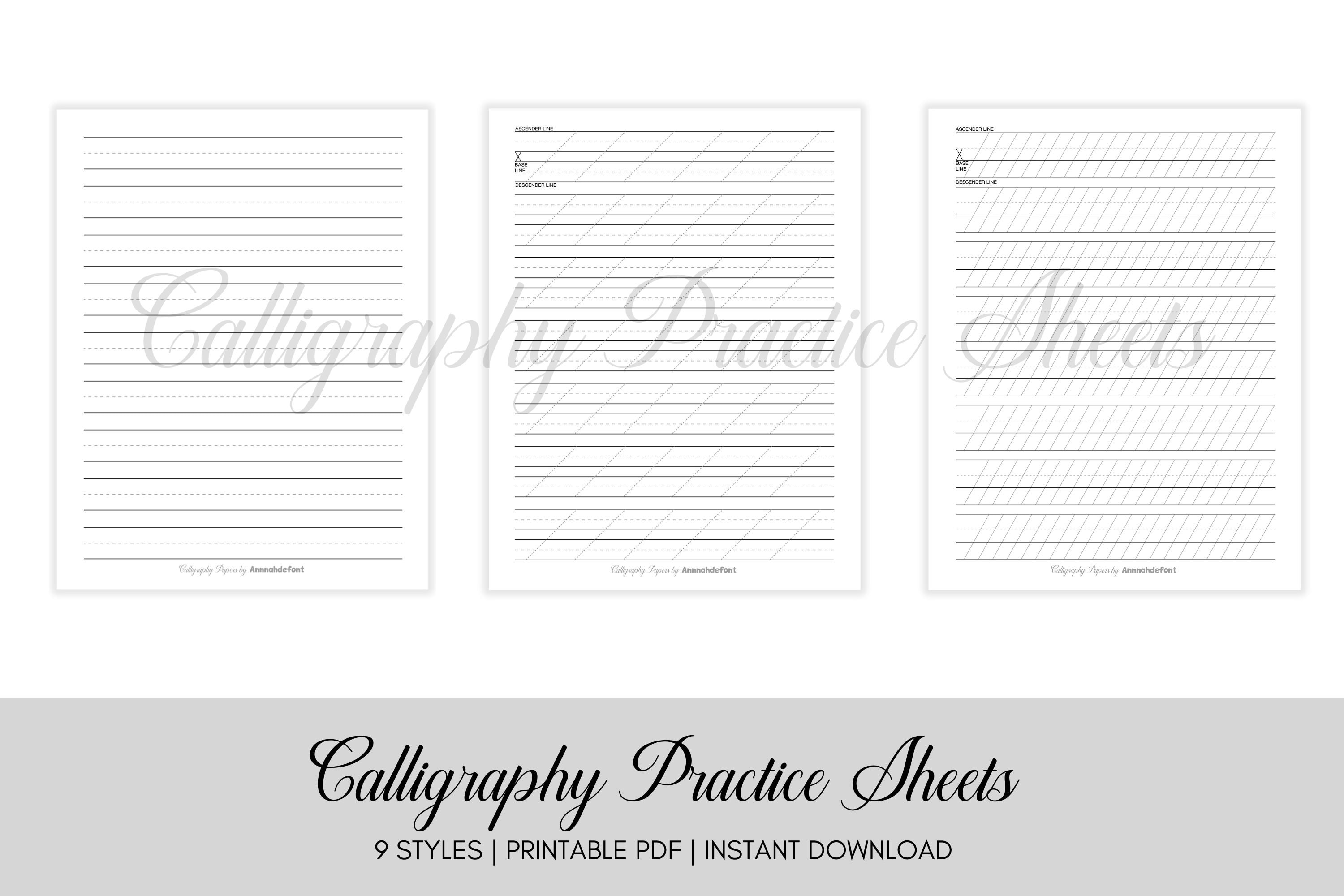 Calligraphy Practice Sheets Templates, Calligraphy Handwriting Paper ...