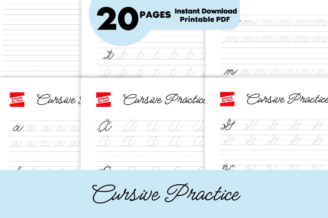 Cursive Handwriting Practice: Alphabet Tracing Worksheets (PDF & PNG ...