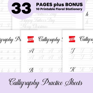 Calligraphy Practice Sheets Templates, Calligraphy worksheets, Calligrapher, Printable Handwriting worksheets Full Alphabet and numbers