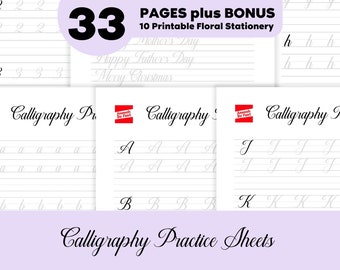 Calligraphy Practice Sheets Full Alphabet Lettering Digital Download ...
