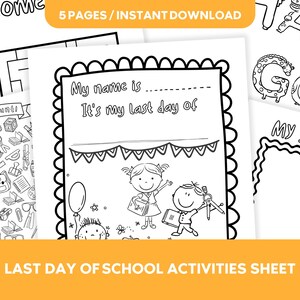 Last Day of School Game Printable, Activities sheet School Keepsake, End of school fun, Kindergarten Activity Sheet, Last Day of School Game