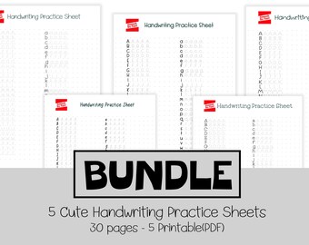 6 Cute Handwriting Practice sheets, Handwritten Font Worksheet, Printable Worksheet Practice sheet, guide Alphabet Practice iPad Lettering