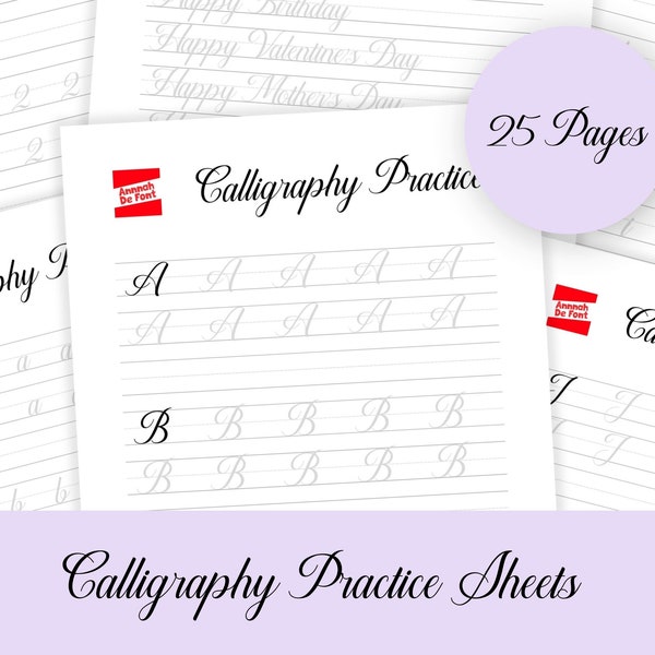 Calligraphy Practice Sheets Templates, Calligraphy worksheets, Calligrapher, Printable Handwriting worksheets Full Alphabet and numbers