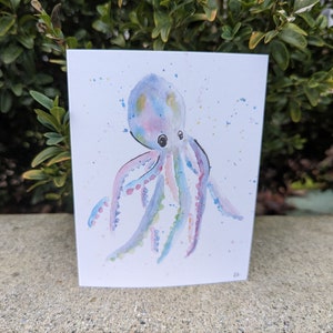 Carte aquarelle céphalopode tentaculaire - Simple