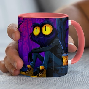 Sleepy Monster Mug, Halloween Design, Cartoon Creature Mug, Coffee Lover Gift, Spooky Season, Unique Gift Idea, Cute Mug