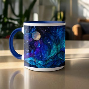 Buntglasbecher: Galaxy Mountain Design, 15 Unzen großer Becher, beunruhigt Bild 3