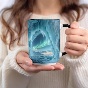Nordlichter Becher, Aurora Borealis Kaffeetasse, Eishöhle Trinkgefäß, Winterlandschaft Geschenk, Teetasse, Einzigartige Landschaftstasse