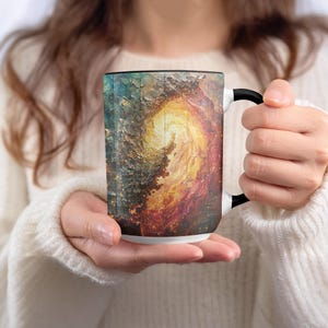 Kubek z motywem kosmicznej galaktyki, kubek do kawy z motywem kosmosu, kubek do herbaty z motywem wszechświata, naczynia do picia z motywem gwiazd i planet, pomysł na wyjątkowy prezent, dekoracja biurka