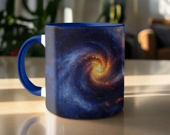Galaxie Tasse: Einzigartiges Celestial Design, Dunkelblau, Gemalt Stil