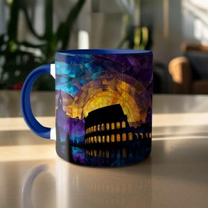 Rome Skyline Night Mug, Italy Landmark Coffee Cup, Cityscape Gift, Travel Souvenir, Stained Glass Style Art, Home Decor, Unique Present