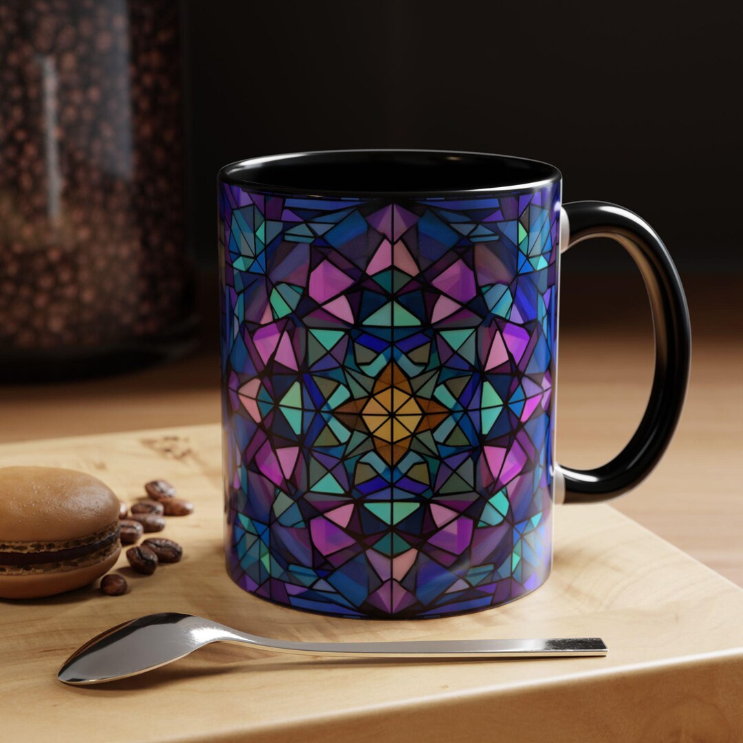 Mug Geometric Pattern Stained Glass Mug, Geometric Star Pattern, Vibrant Celestial Coffee Cup ...