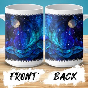Buntglasbecher: Galaxy Mountain Design, 15 Unzen großer Becher, beunruhigt Bild 8