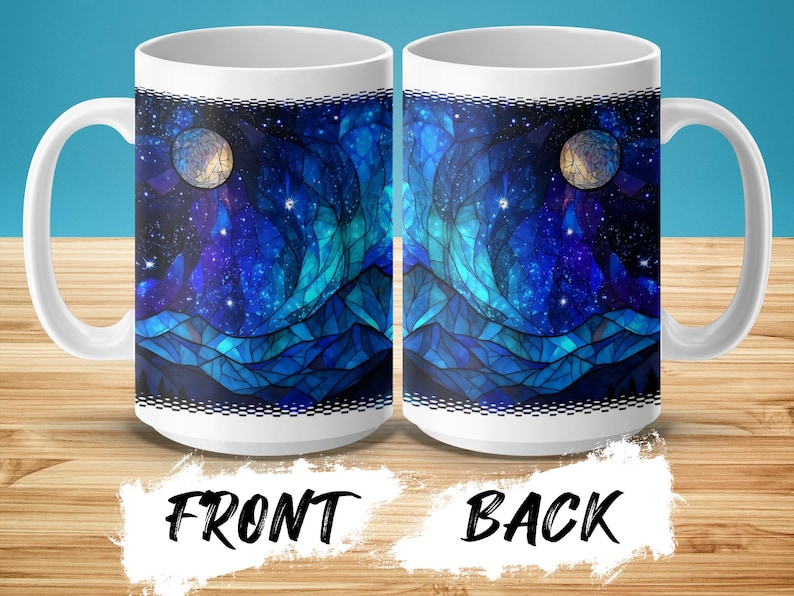 Buntglasbecher: Galaxy Mountain Design, 15 Unzen großer Becher, beunruhigt Bild 8