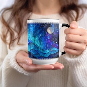 Buntglasbecher: Galaxy Mountain Design, 15 Unzen großer Becher, beunruhigt Bild 5