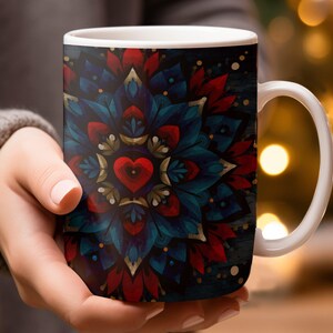 Mandala Mug, Heart Mandala Art, Colorful Mandala Coffee Mug, Unique Mug Gift, Artistic Mug Decor, Tea Cup, Birthday Gift Idea, Art Lover