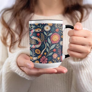 Otomi Snake Coffee Mug: Mexican Floral Serpent Design