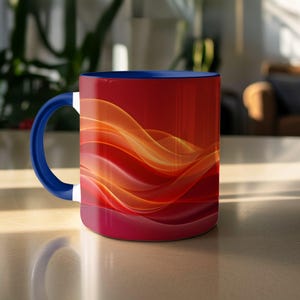 Abstract Orange Red Waves Mug, Modern Art Coffee Cup, Elegant Design Tea Mug, Home Decor, Gift Idea