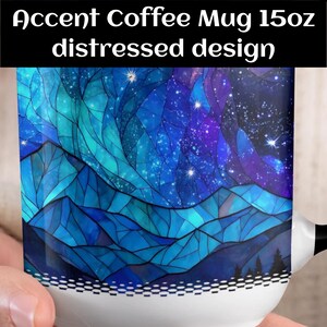 Buntglasbecher: Galaxy Mountain Design, 15 Unzen großer Becher, beunruhigt Bild 10
