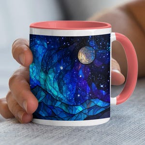 Buntglasbecher: Galaxy Mountain Design, 15 Unzen großer Becher, beunruhigt Bild 4