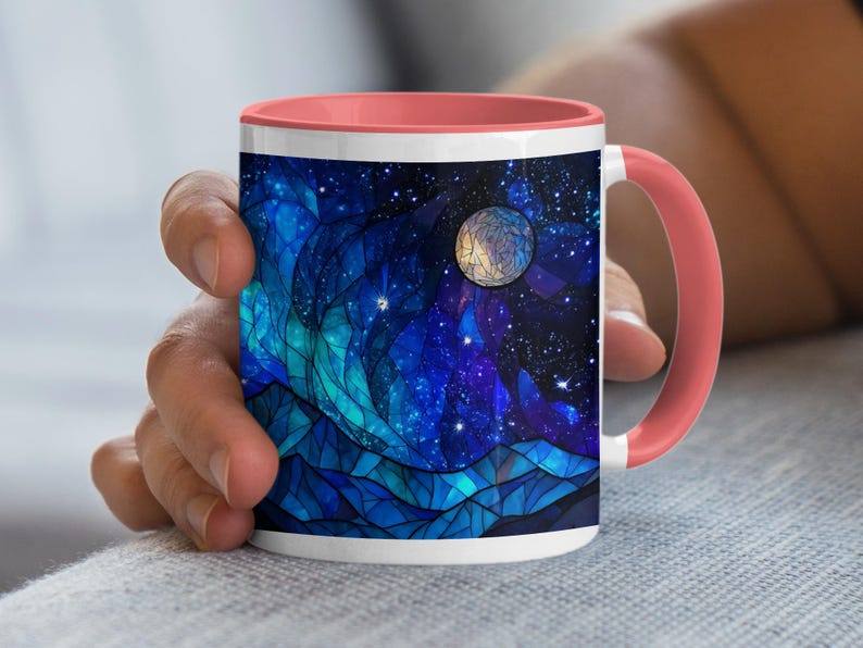 Buntglasbecher: Galaxy Mountain Design, 15 Unzen großer Becher, beunruhigt Bild 4