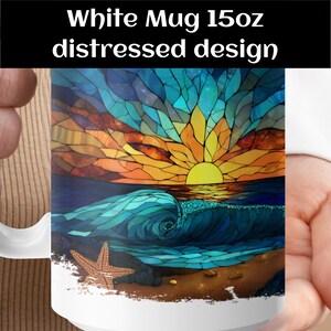 Sunset Ocean Wave Mug, Sea Horizon Coffee Cup, Beach Sunrise Drinkware, Starfish Morning Beverage Mug, Coastal Art Ceramic Cup