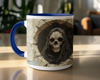 Skull Grim Reaper Mug: Dark, Macabre, Halloween Coffee Cup