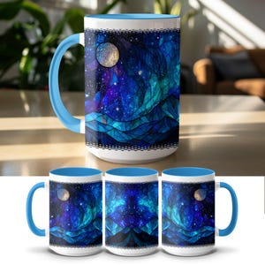 Celestial night sky mug, galaxy starry night cup, unique cosmic coffee mug, space themed ceramic mug gift, mystical astronomy cup
