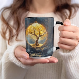 Golden Trees Mug, Enchanted Forest Mug, Mystical Cave Art, Nature Lover Gift, Coffee Mug, Tea Cup, Unique Mug Design