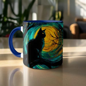 Black Cat Mug, Celestial Cat Design, Night Sky Coffee Cup, Artistic Cat Lover Gift, Whimsical Mug, Unique Mug, Coffee Lover Gift Idea