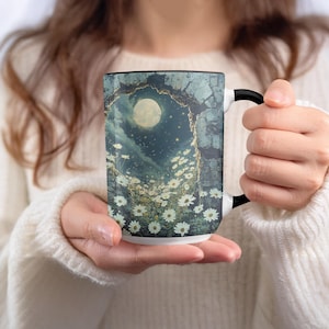 Full Moon Daisies Mug, Floral Mug, Celestial Mug, Nature Mug, Coffee Mug, Tea Mug, Unique Mug, Gift Idea