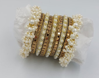 South Asian, Indian, Pakistani Pearl Bangle Set (2pcs) & Pearl Mix Bangle Set (9 pcs)