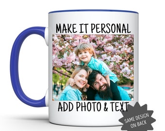 Taza con foto personalizada, texto personalizado y detalles de color vibrantes