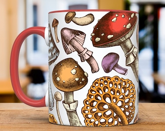 Mug motif champignon, fougères forestières, cadeau Cottagecore